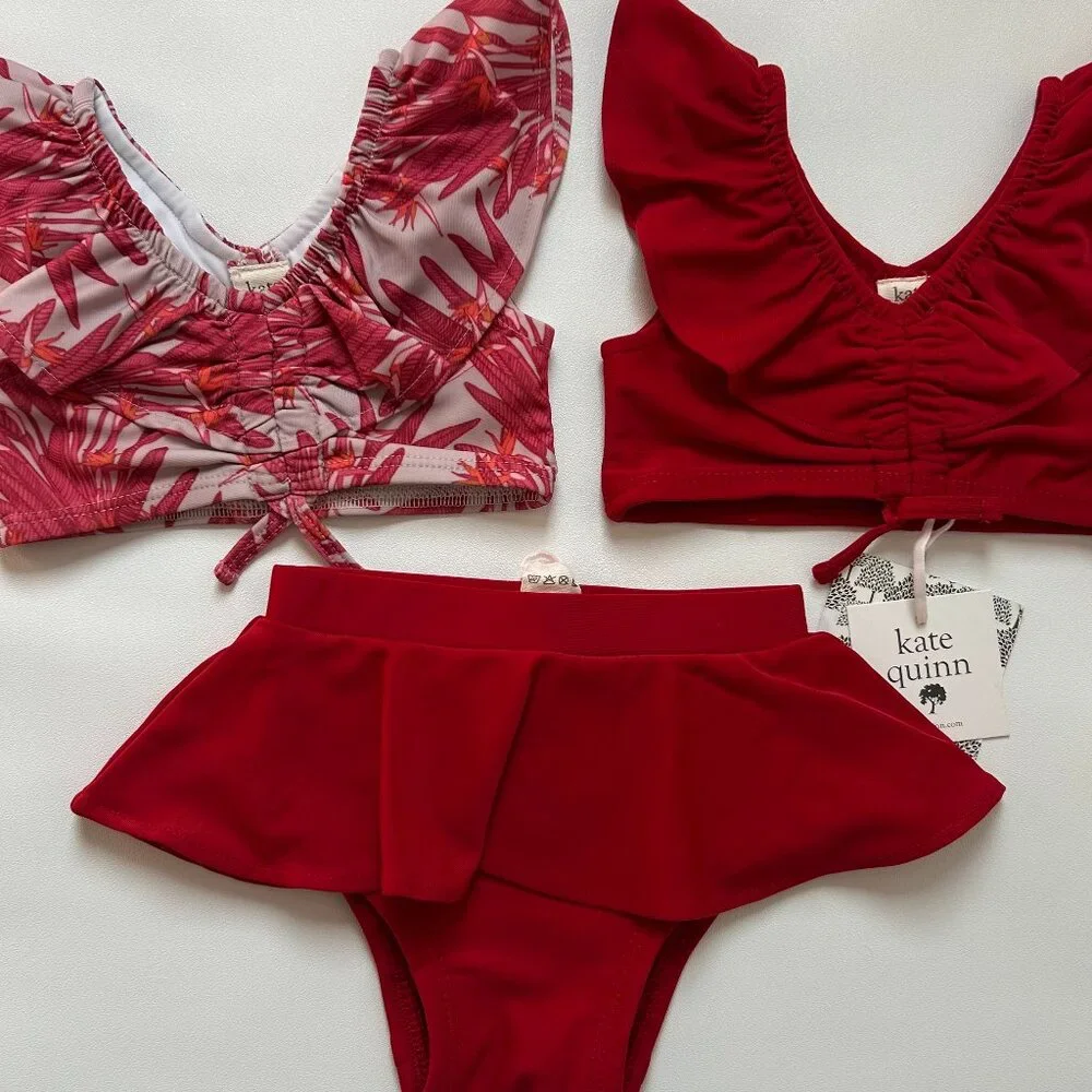 NWT Kate Quinn 3PC Ruffle Bikini Set 3-6M UPF 50+ Red Berry Swim Baby
